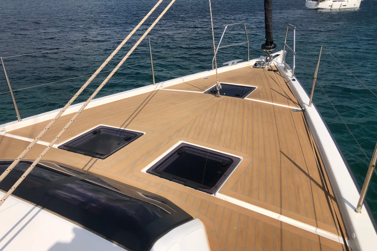 Deck of Gringott, a Dufour 530 sailboat at Olbia, Italy