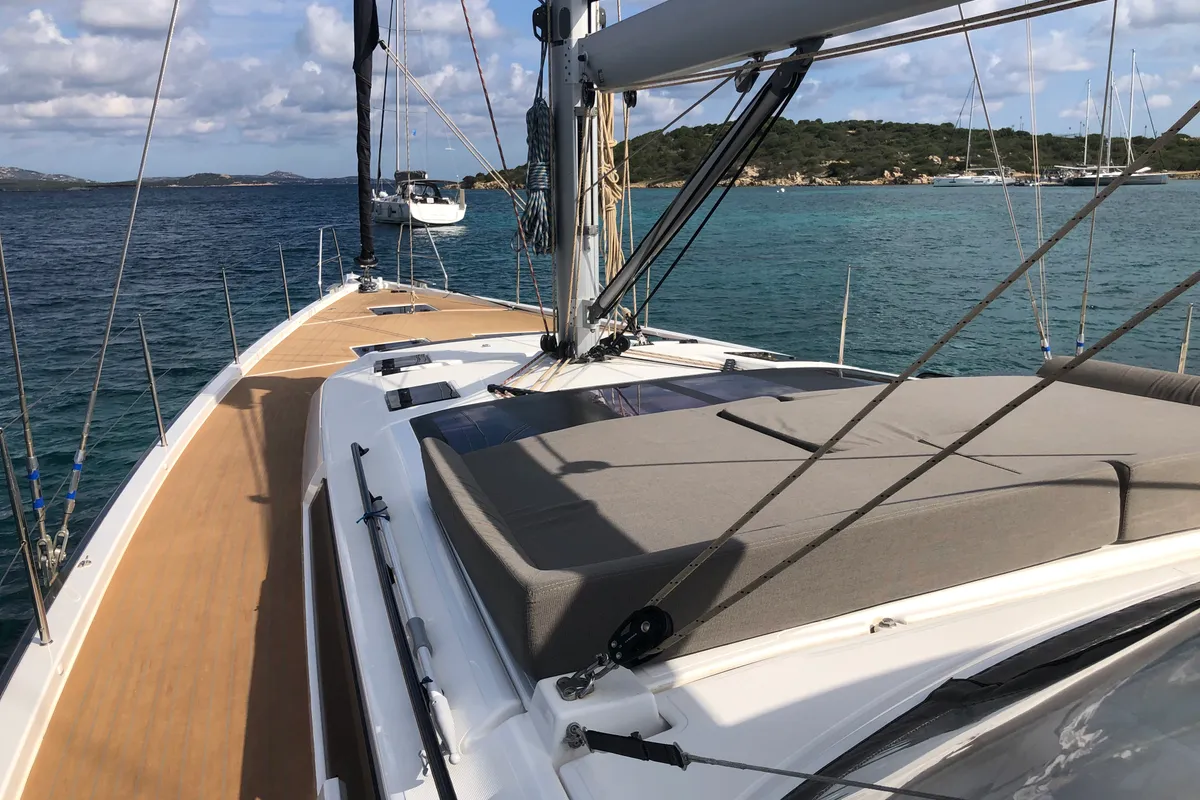 Deck of Gringott, a Dufour 530 sailboat at Olbia, Italy