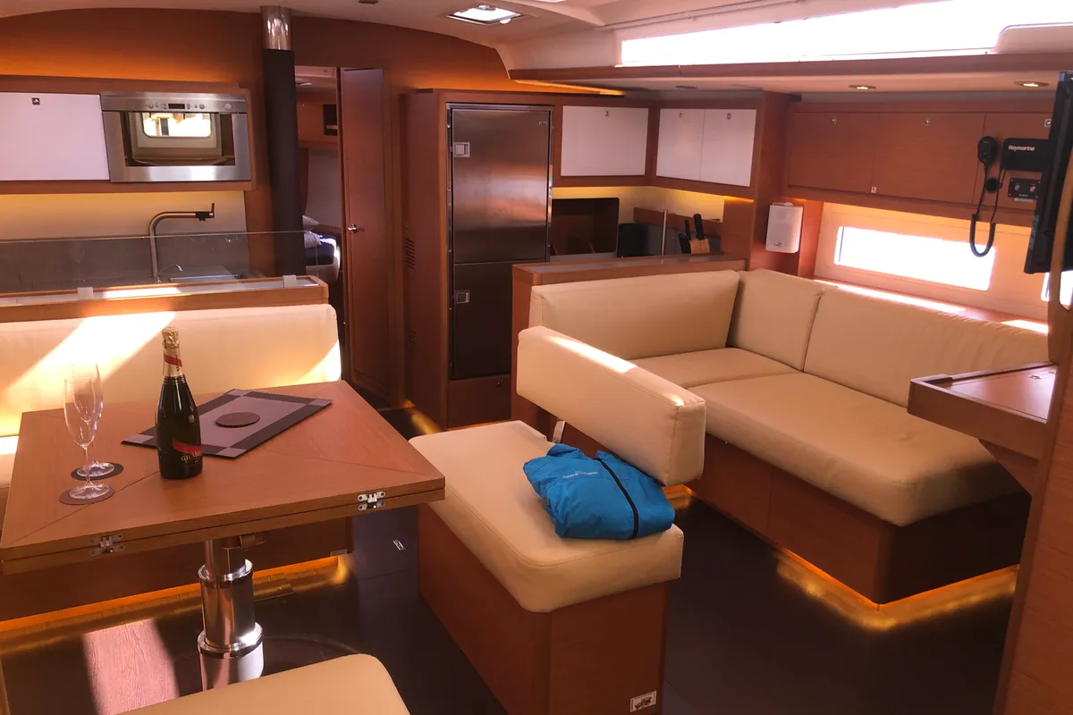 Salon of Gringott, a Dufour 530 sailboat at Olbia, Italy