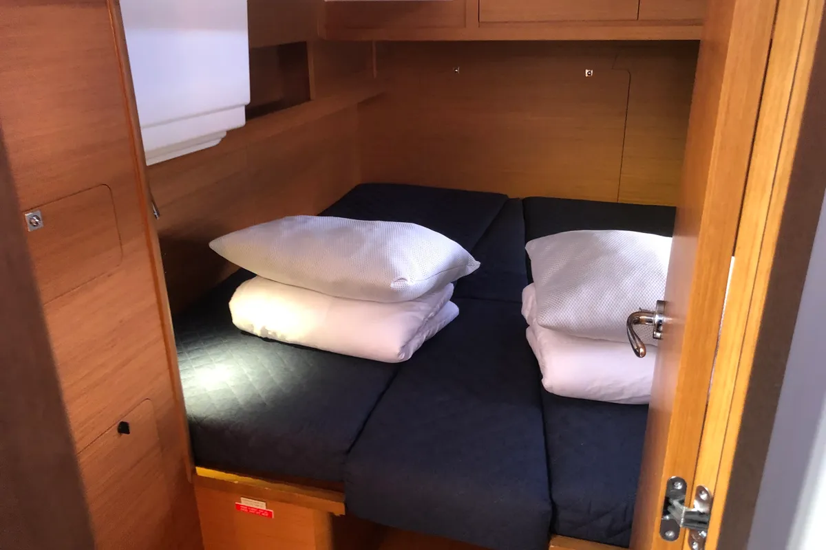 Cabin on Gringott, a Dufour 530 sailboat at Olbia, Italy