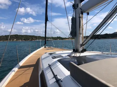 Deck of Gringott, a Dufour 530 sailboat at Olbia, Italy