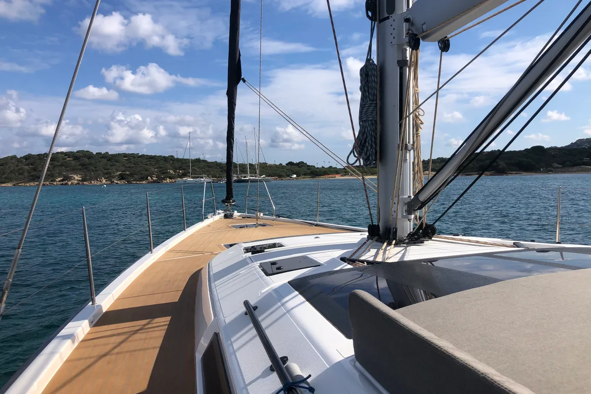 Deck of Gringott, a Dufour 530 sailboat at Olbia, Italy
