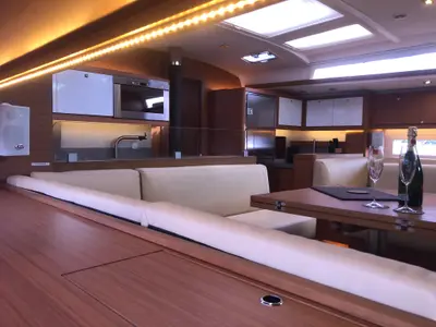 Salon of Gringott, a Dufour 530 sailboat at Olbia, Italy