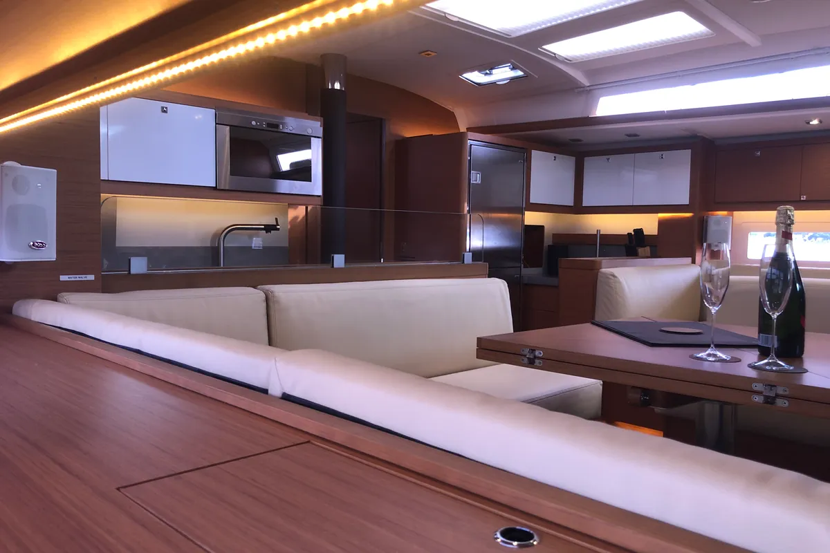 Salon of Gringott, a Dufour 530 sailboat at Olbia, Italy