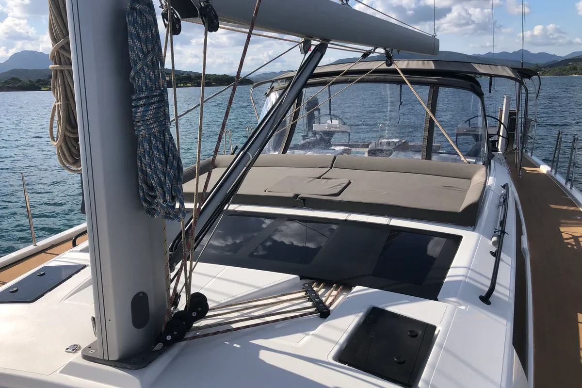 Deck of Gringott, a Dufour 530 sailboat at Olbia, Italy
