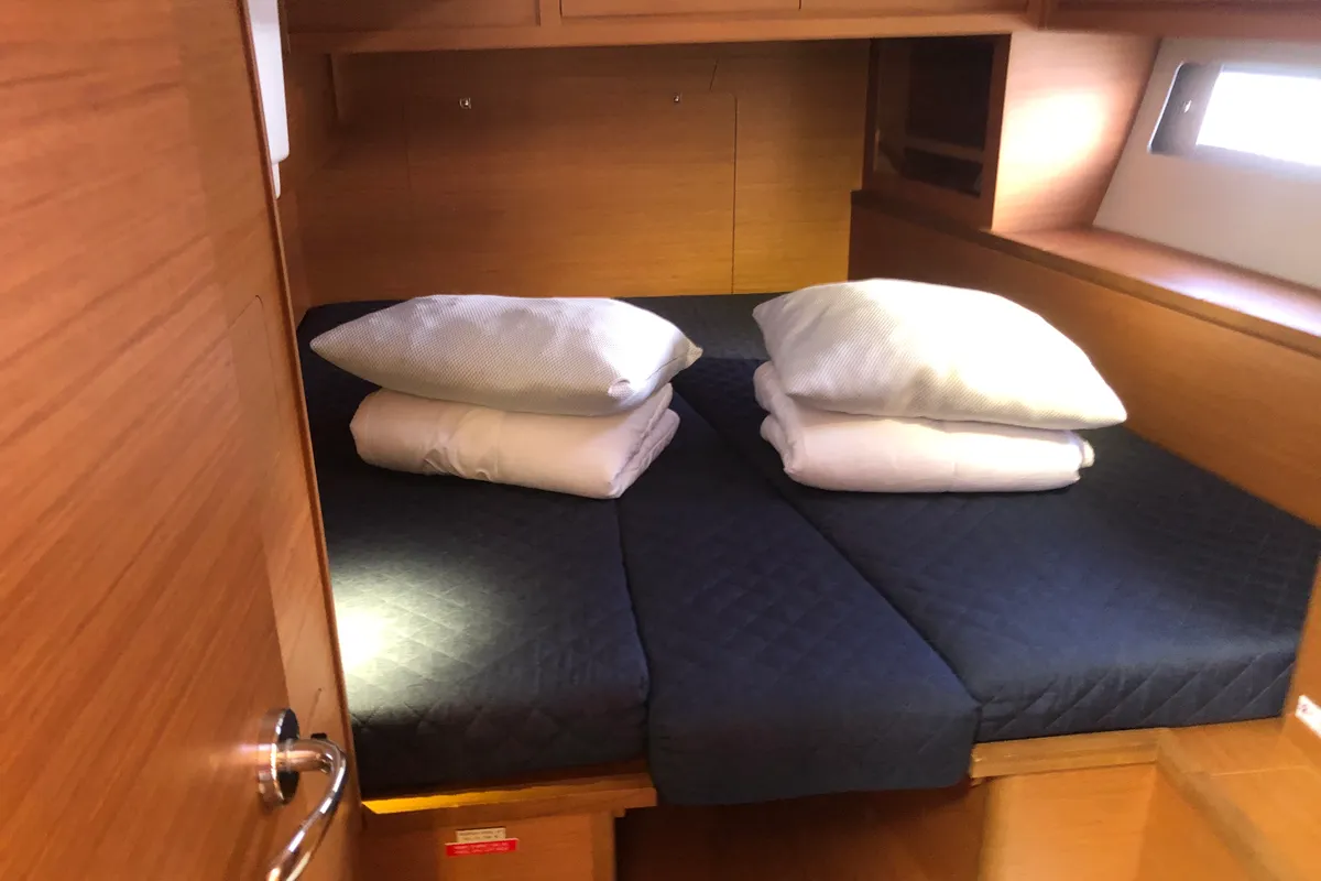 Cabin on Gringott, a Dufour 530 sailboat at Olbia, Italy