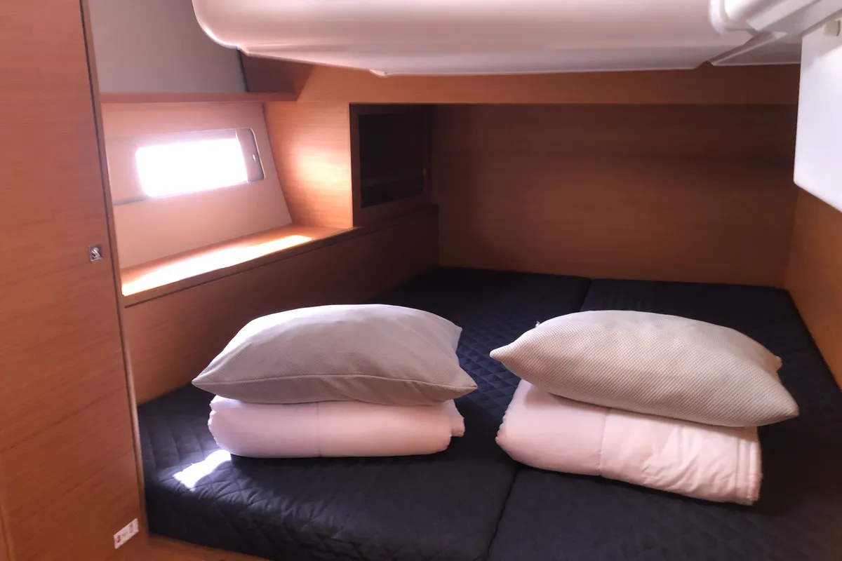 Cabin on Gringott, a Dufour 530 sailboat at Olbia, Italy