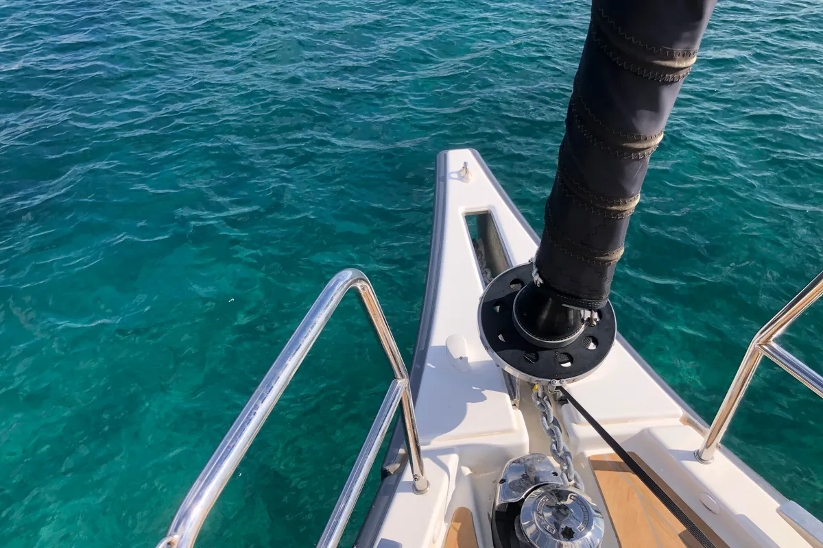 Deck of Gringott, a Dufour 530 sailboat at Olbia, Italy