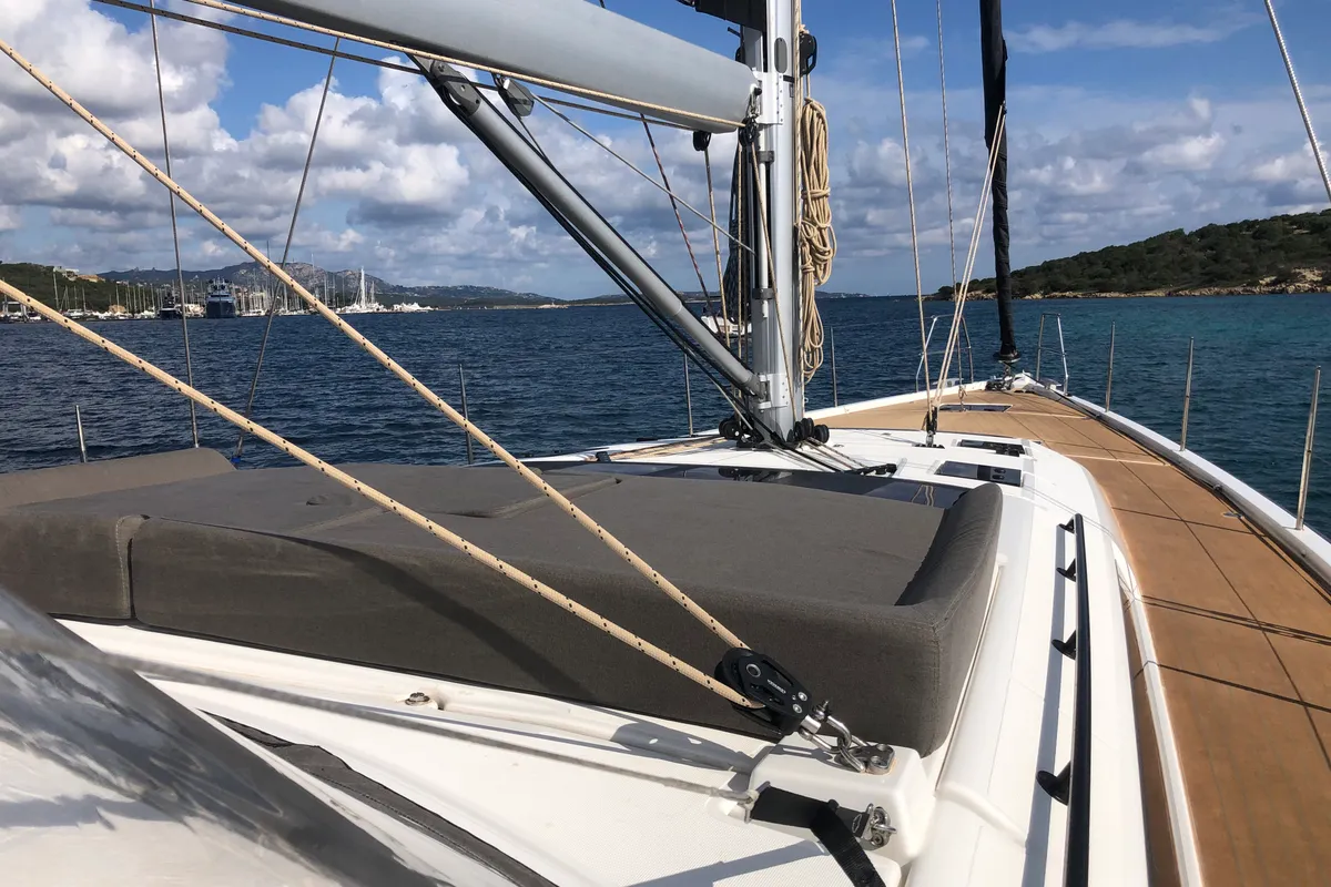 Deck of Gringott, a Dufour 530 sailboat at Olbia, Italy