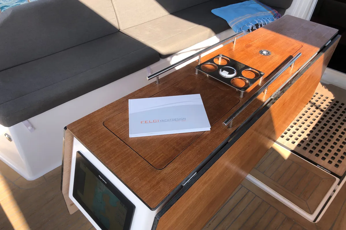 Cockpit of Gringott, a Dufour 530 sailboat at Olbia, Italy