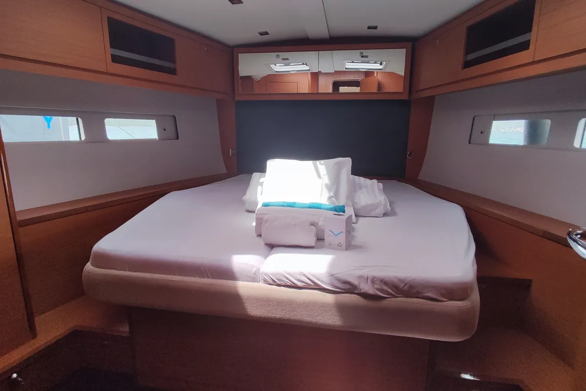 Cabin on Gringott, a Dufour 530 sailboat at Olbia, Italy