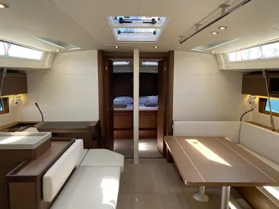 Salon of CAPTAIN GEORGE, a Beneteau Oceanis 51.1 sailboat at Skiathos, Greece