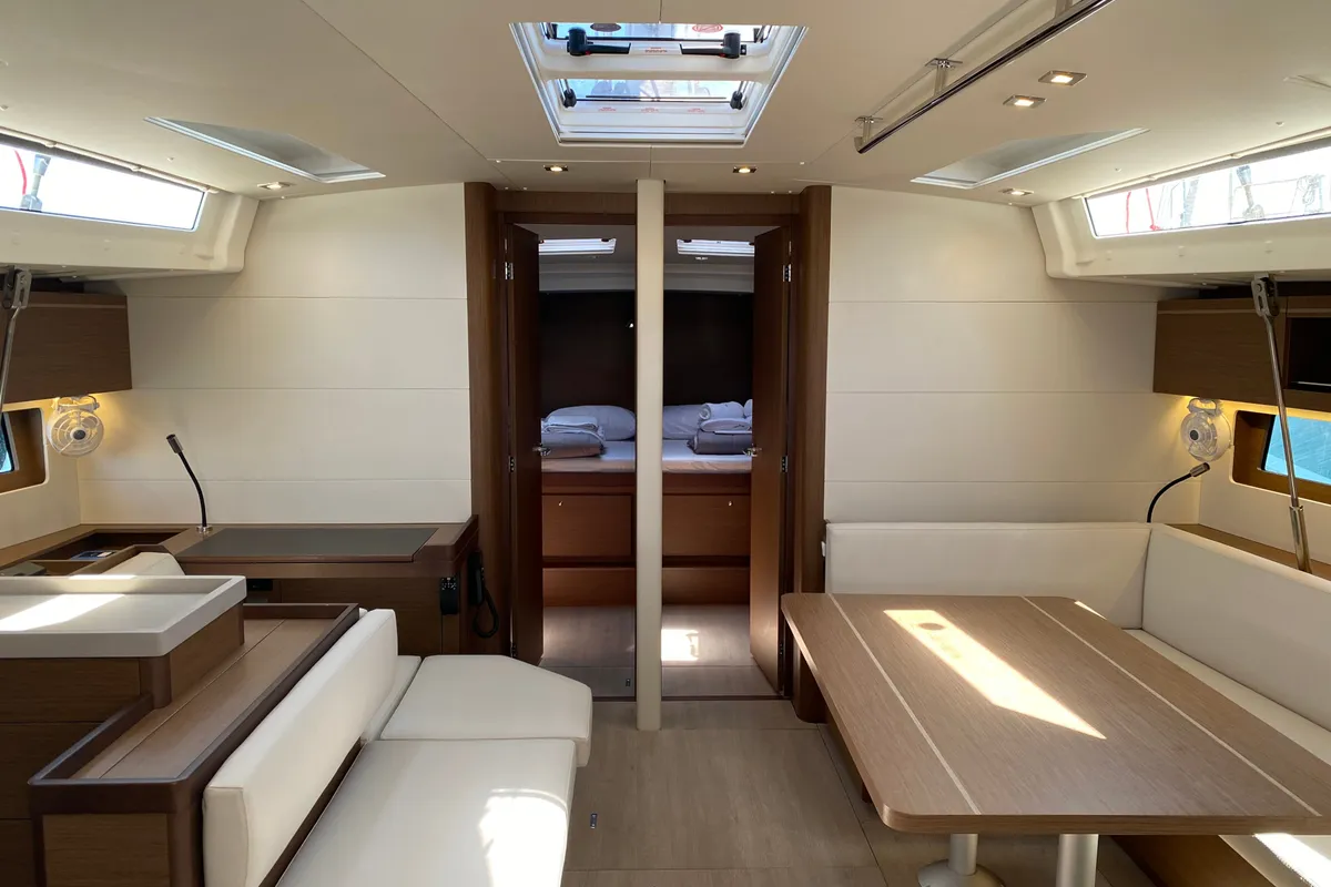 Salon of CAPTAIN GEORGE, a Beneteau Oceanis 51.1 sailboat at Skiathos, Greece