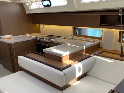 Galley of CAPTAIN GEORGE, a Beneteau Oceanis 51.1 sailboat at Skiathos, Greece