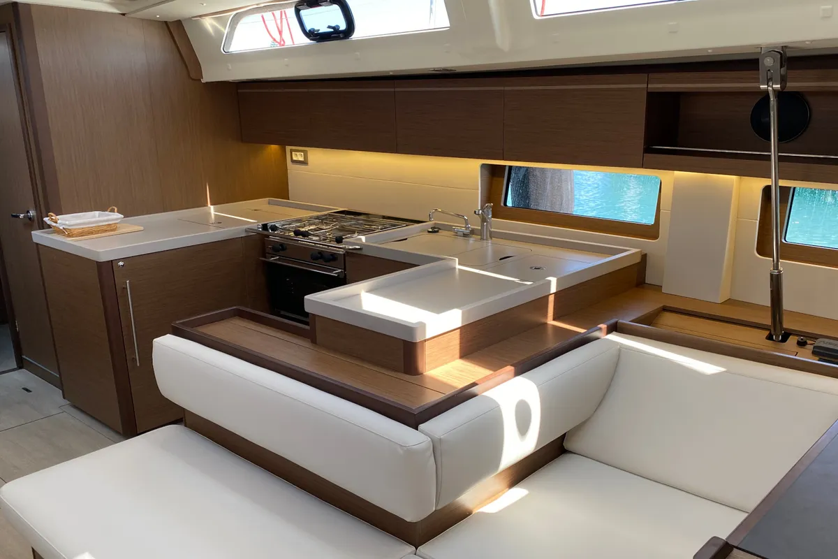 Galley of CAPTAIN GEORGE, a Beneteau Oceanis 51.1 sailboat at Skiathos, Greece