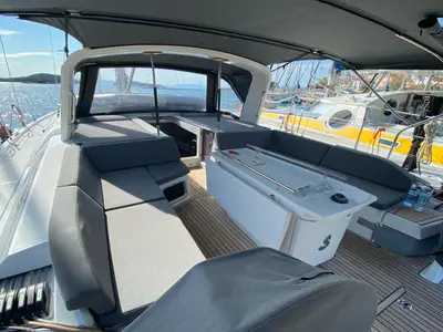 Deck of CAPTAIN GEORGE, a Beneteau Oceanis 51.1 sailboat at Skiathos, Greece