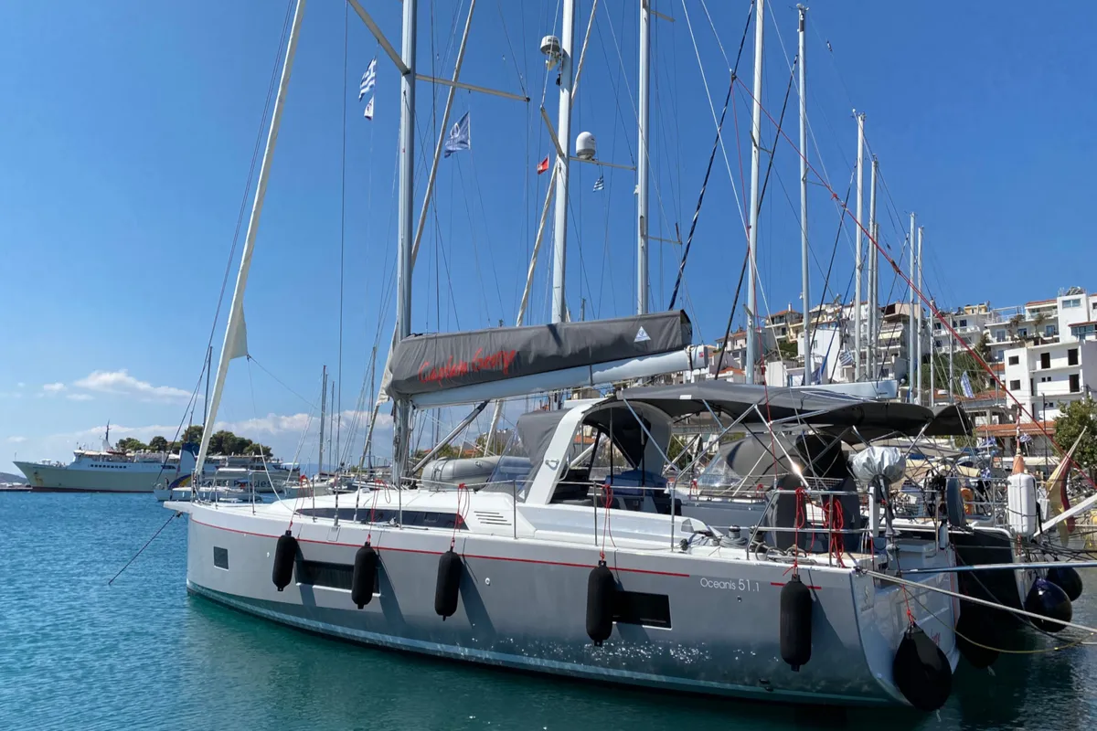 Exterior view of CAPTAIN GEORGE, a Beneteau Oceanis 51.1 sailboat at Skiathos, Greece