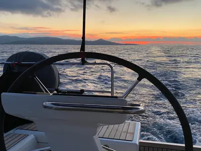 Cockpit of CAPTAIN GEORGE, a Beneteau Oceanis 51.1 sailboat at Skiathos, Greece