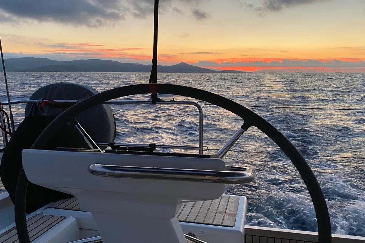 Cockpit of CAPTAIN GEORGE, a Beneteau Oceanis 51.1 sailboat at Skiathos, Greece