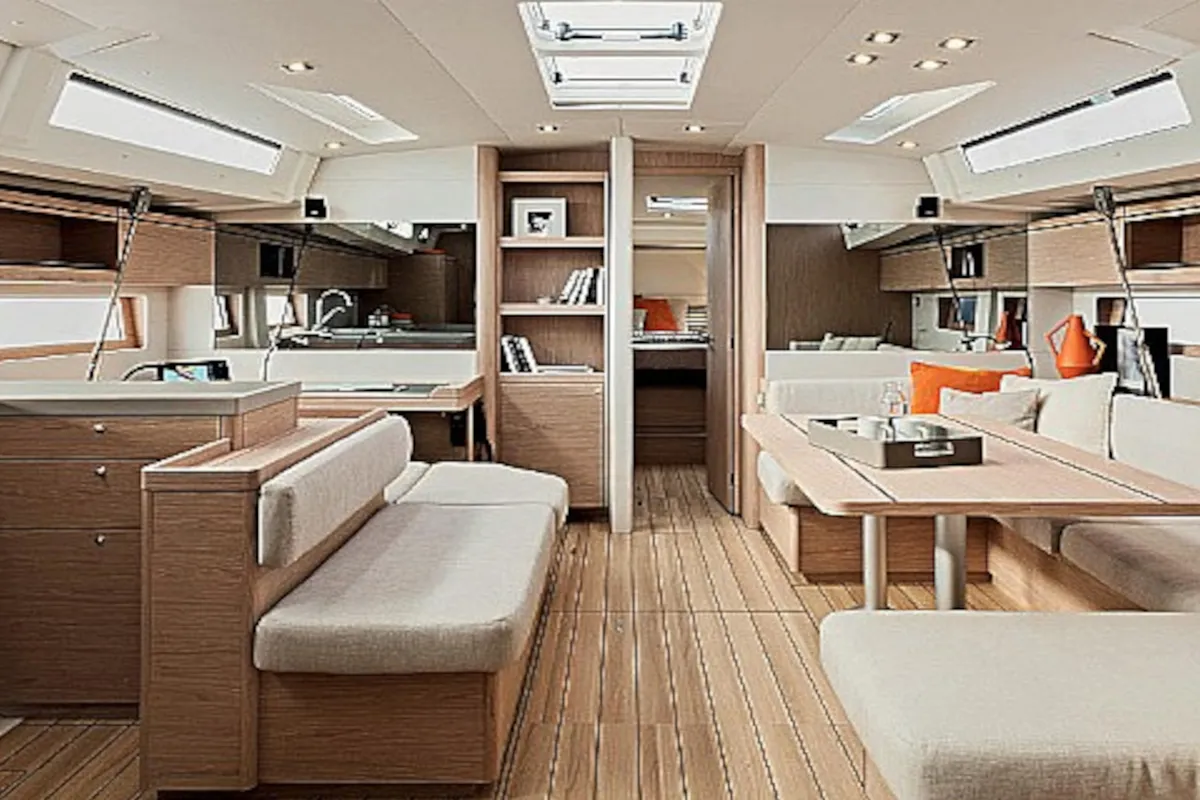 Salon of CAPTAIN GEORGE, a Beneteau Oceanis 51.1 sailboat at Skiathos, Greece
