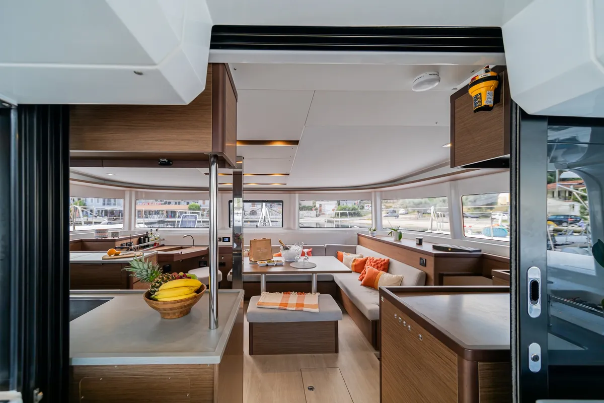 Salon of LINO, a Lagoon 46 catamaran at Municipal Unit of Lefkada, Greece