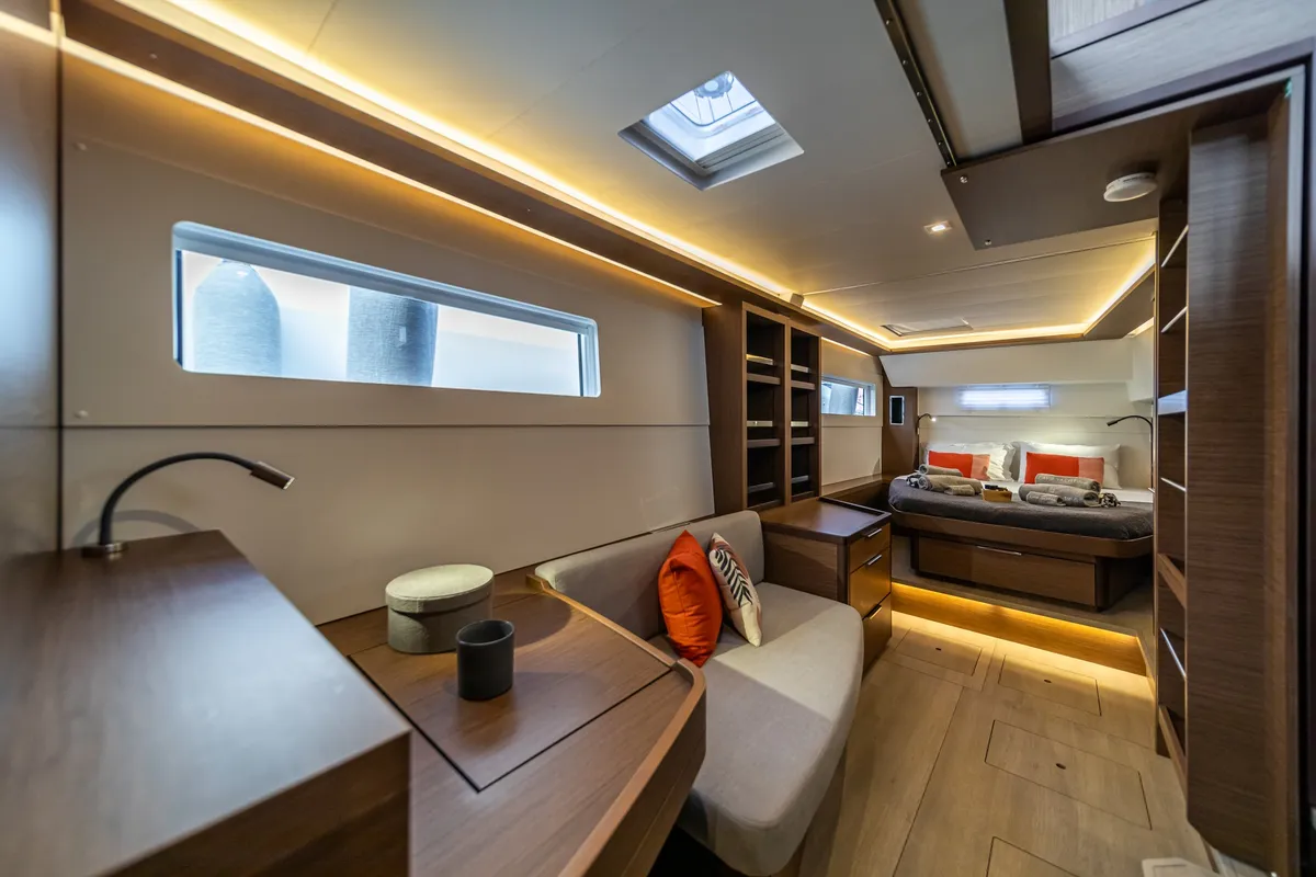 Salon of LINO, a Lagoon 46 catamaran at Municipal Unit of Lefkada, Greece