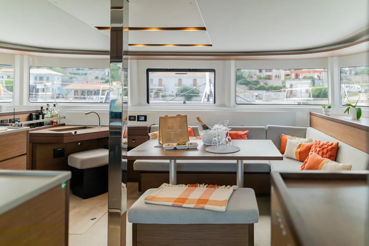 Salon of LINO, a Lagoon 46 catamaran at Municipal Unit of Lefkada, Greece