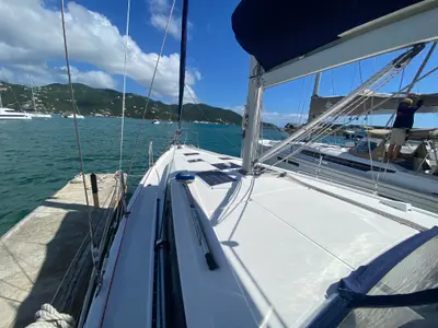 Deck of Take a bow, a Beneteau Oceanis 411 sailboat at Road Town, British Virgin Islands