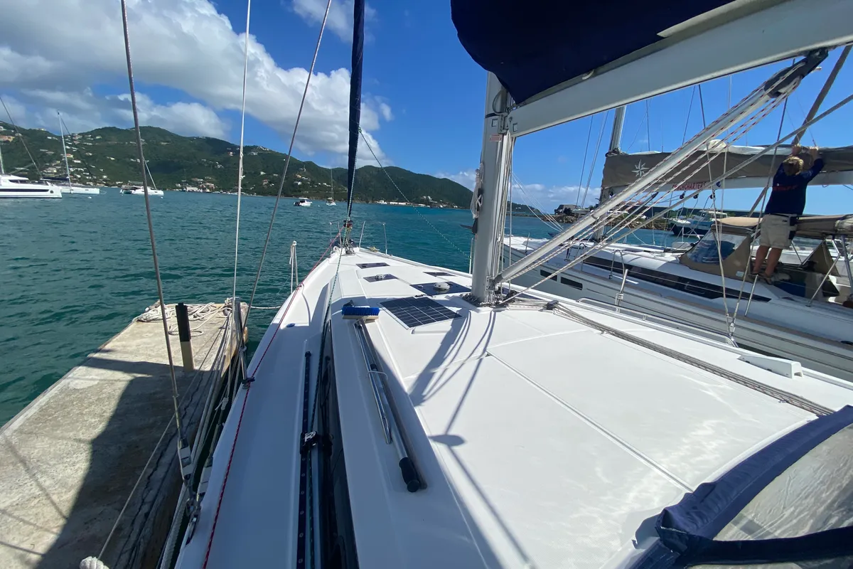Deck of Take a bow, a Beneteau Oceanis 411 sailboat at Road Town, British Virgin Islands