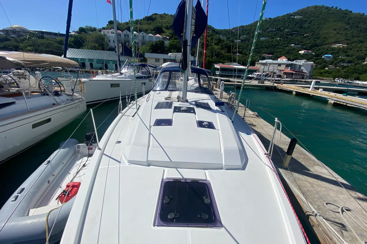 Deck of Take a bow, a Beneteau Oceanis 411 sailboat at Road Town, British Virgin Islands