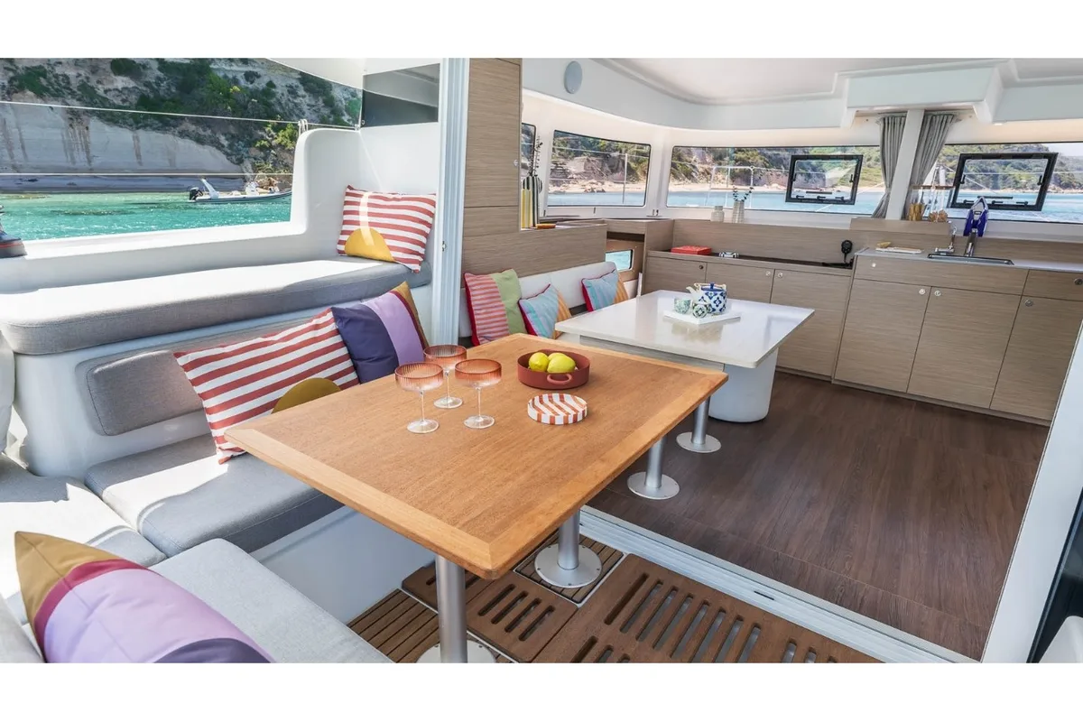 Deck of Northcat L38, a Lagoon 38 catamaran at Sipias Municipal Unit, Greece