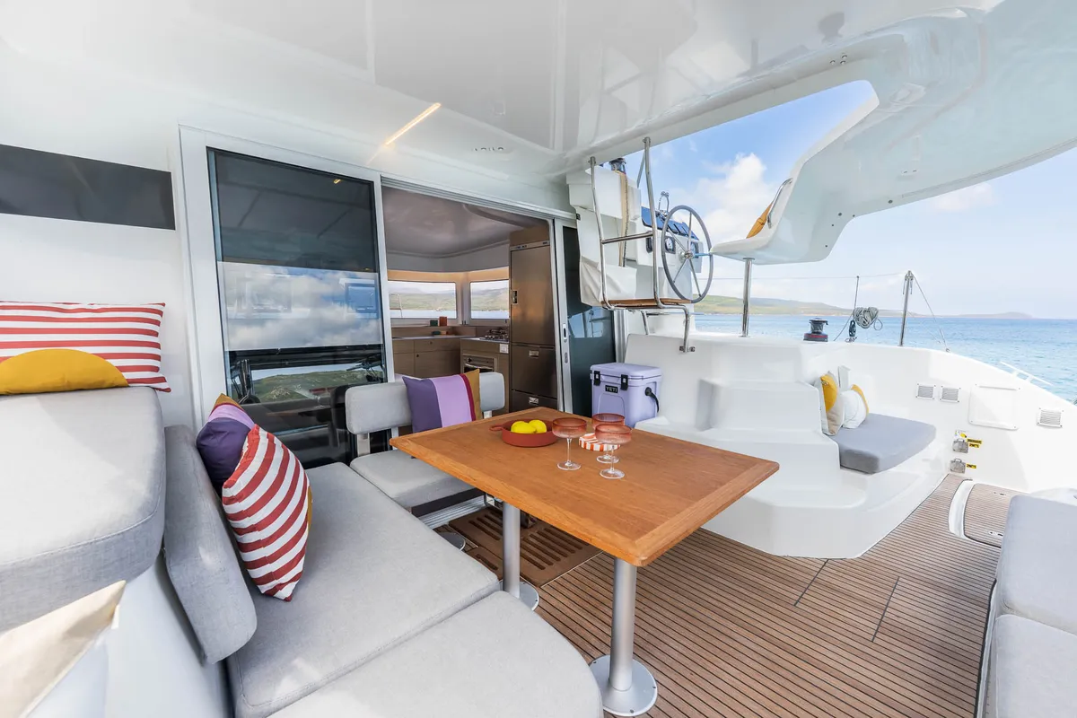 Deck of Northcat L38, a Lagoon 38 catamaran at Sipias Municipal Unit, Greece