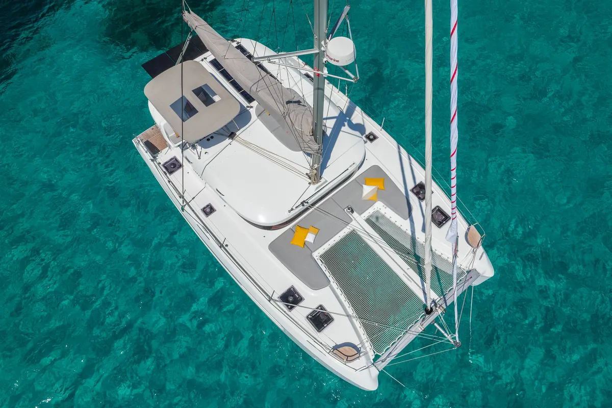 Exterior view of Northcat L38, a Lagoon 38 catamaran at Sipias Municipal Unit, Greece