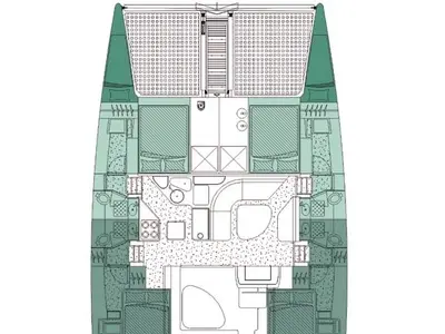Floor plan of Alboran Ron Punch, a Voyage 440 catamaran at Murdeira, Cape Verde