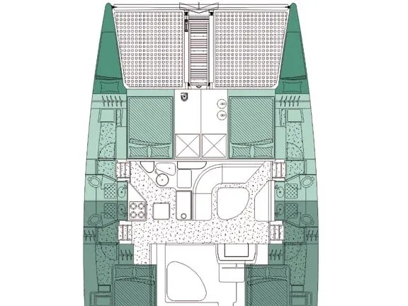 Floor plan of Alboran Ron Punch, a Voyage 440 catamaran at Murdeira, Cape Verde