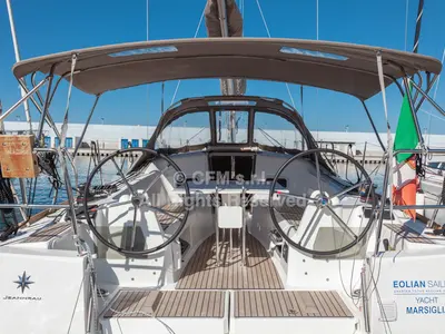Cockpit of Marsiglia, a Jeanneau Sun Odyssey 349 sailboat at Capo d'Orlando, Italy