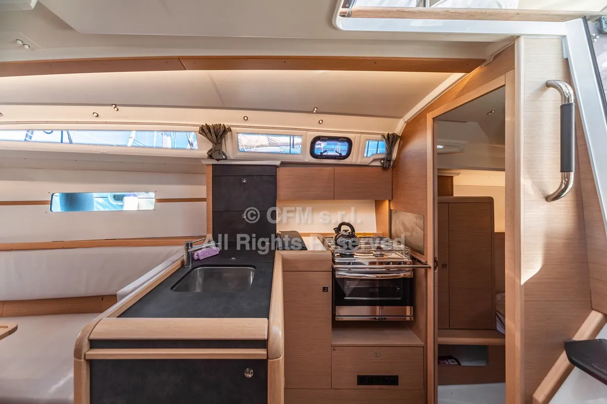 Galley of Marsiglia, a Jeanneau Sun Odyssey 349 sailboat at Capo d'Orlando, Italy
