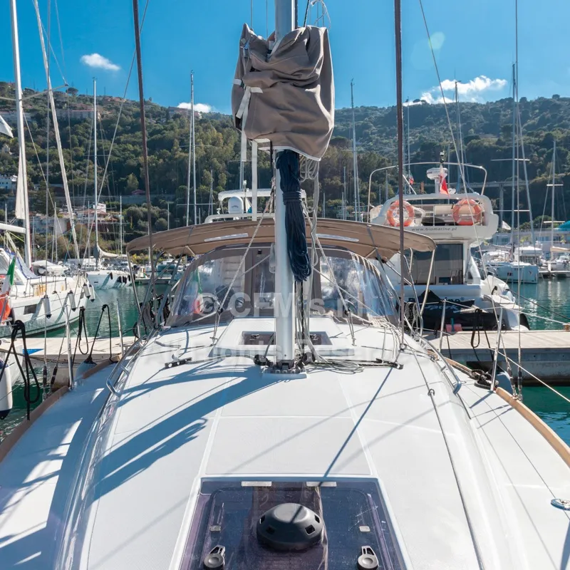 Deck of Marsiglia, a Jeanneau Sun Odyssey 349 sailboat at Capo d'Orlando, Italy