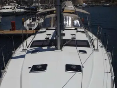 Deck of Big Fella Thanks, a Jeanneau 53 sailboat at Kalkara, Malta