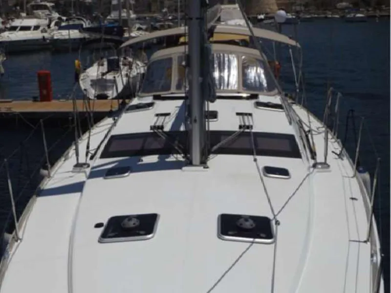 Deck of Big Fella Thanks, a Jeanneau 53 sailboat at Kalkara, Malta