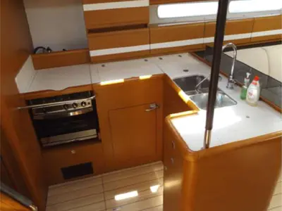 Galley of Big Fella Thanks, a Jeanneau 53 sailboat at Kalkara, Malta