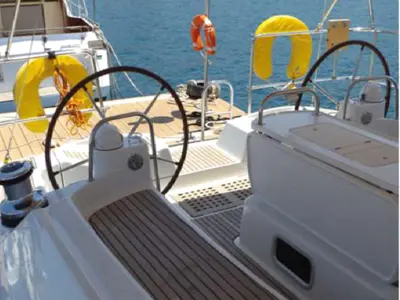 Cockpit of Big Fella Thanks, a Jeanneau 53 sailboat at Kalkara, Malta