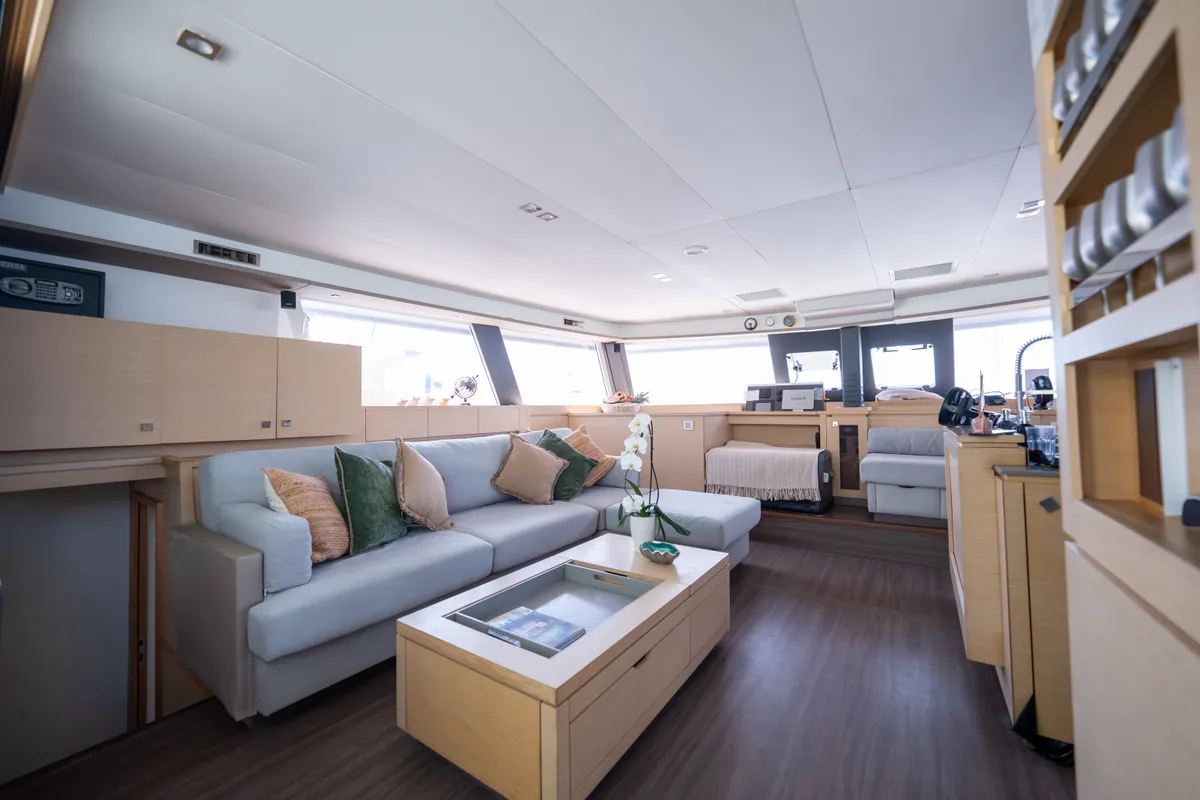 Salon of Maya Ulu, a Fountaine Pajot Ipanema 58 catamaran at San Blas, Panama