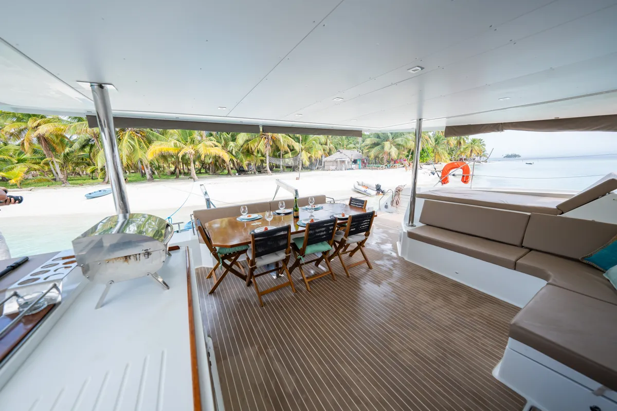 Deck of Maya Ulu, a Fountaine Pajot Ipanema 58 catamaran at San Blas, Panama
