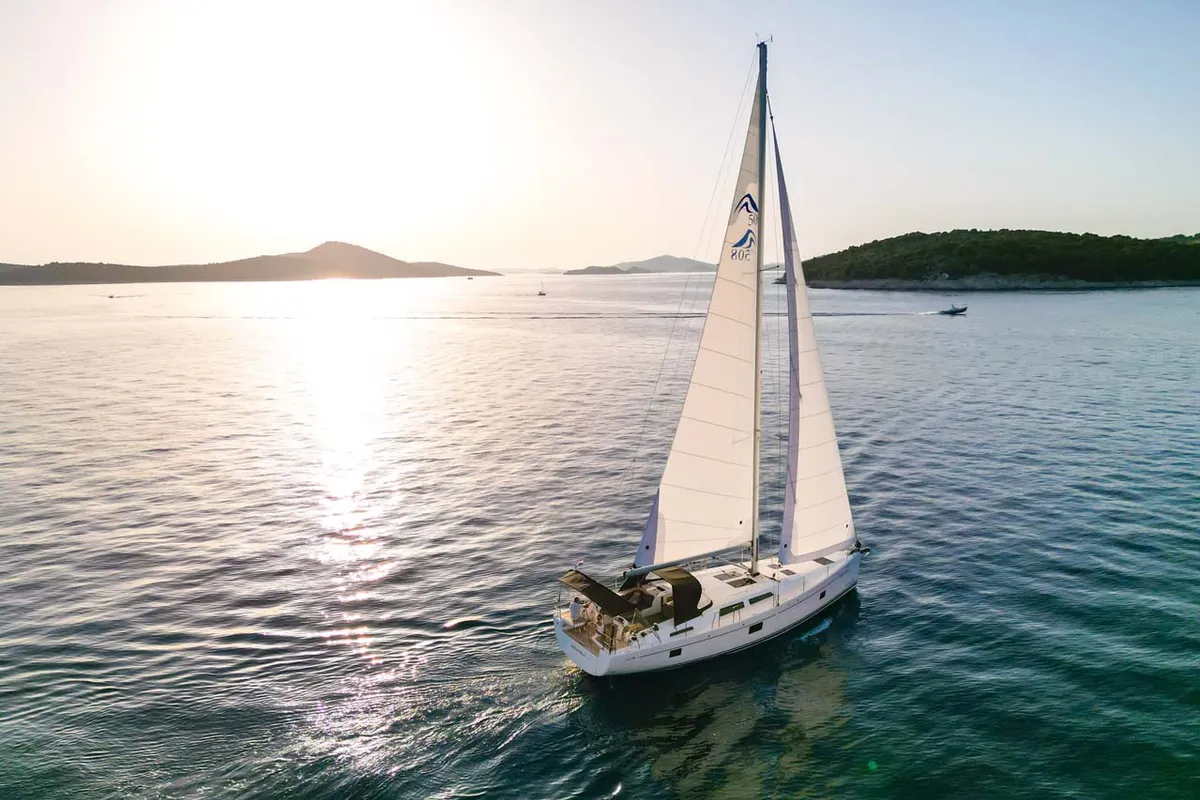 Exterior view of Mare Estrella, a Hanse 508 sailboat at Grad Šibenik, Croatia