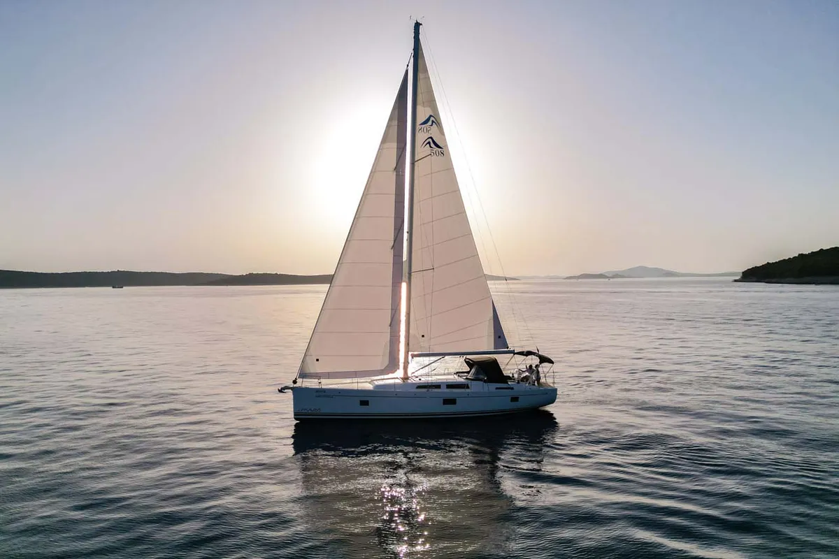 Exterior view of Mare Estrella, a Hanse 508 sailboat at Grad Šibenik, Croatia