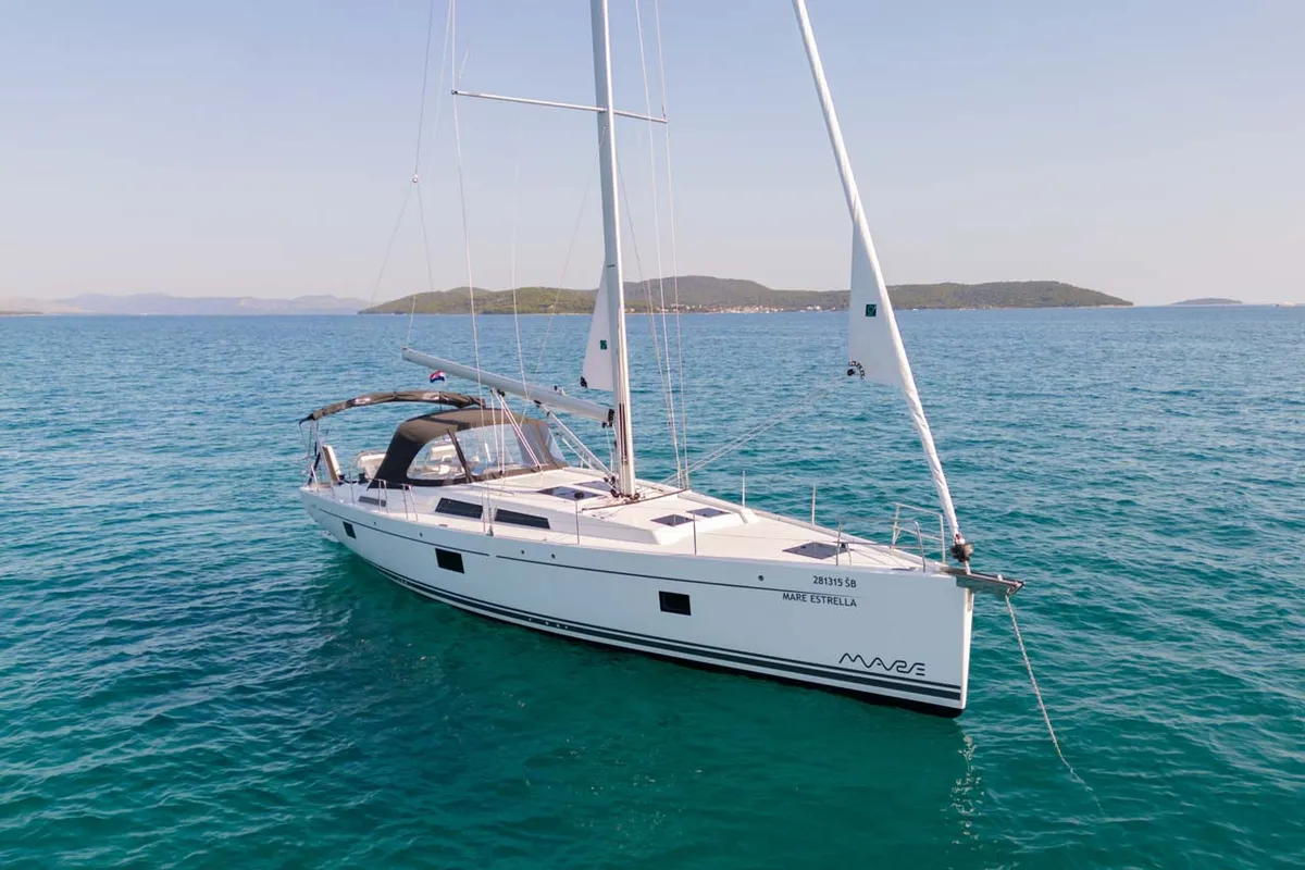 Exterior view of Mare Estrella, a Hanse 508 sailboat at Grad Šibenik, Croatia