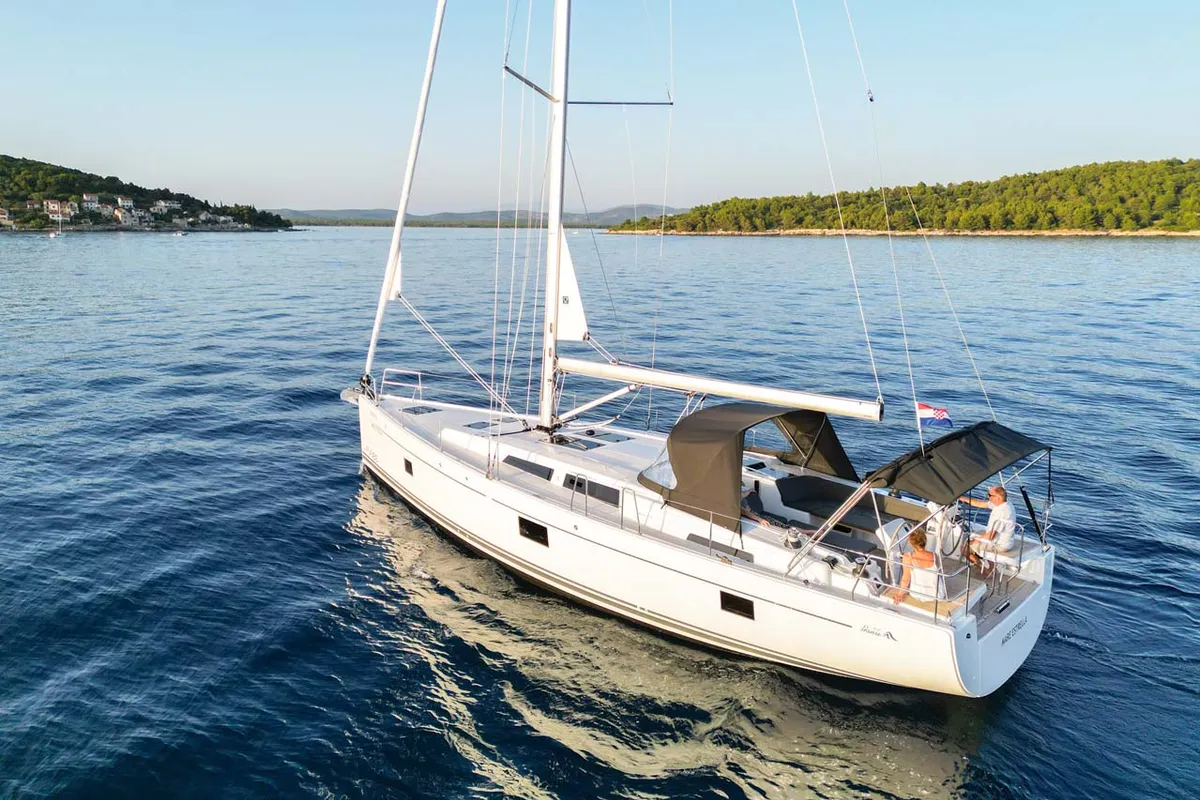 Exterior view of Mare Estrella, a Hanse 508 sailboat at Grad Šibenik, Croatia