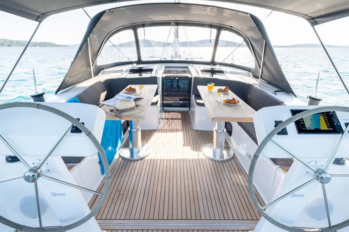 Cockpit of Mare Estrella, a Hanse 508 sailboat at Grad Šibenik, Croatia