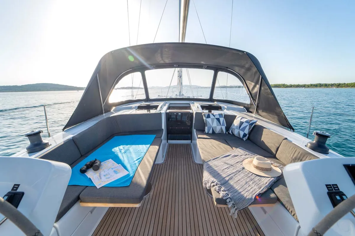 Deck of Mare Estrella, a Hanse 508 sailboat at Grad Šibenik, Croatia